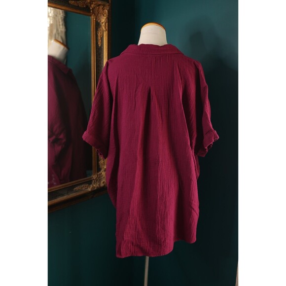 Pact Organic Coastal Boxy Gauze Oversized Shirt Sangria Beachy Lagenlook M/L - Picture 5 of 9